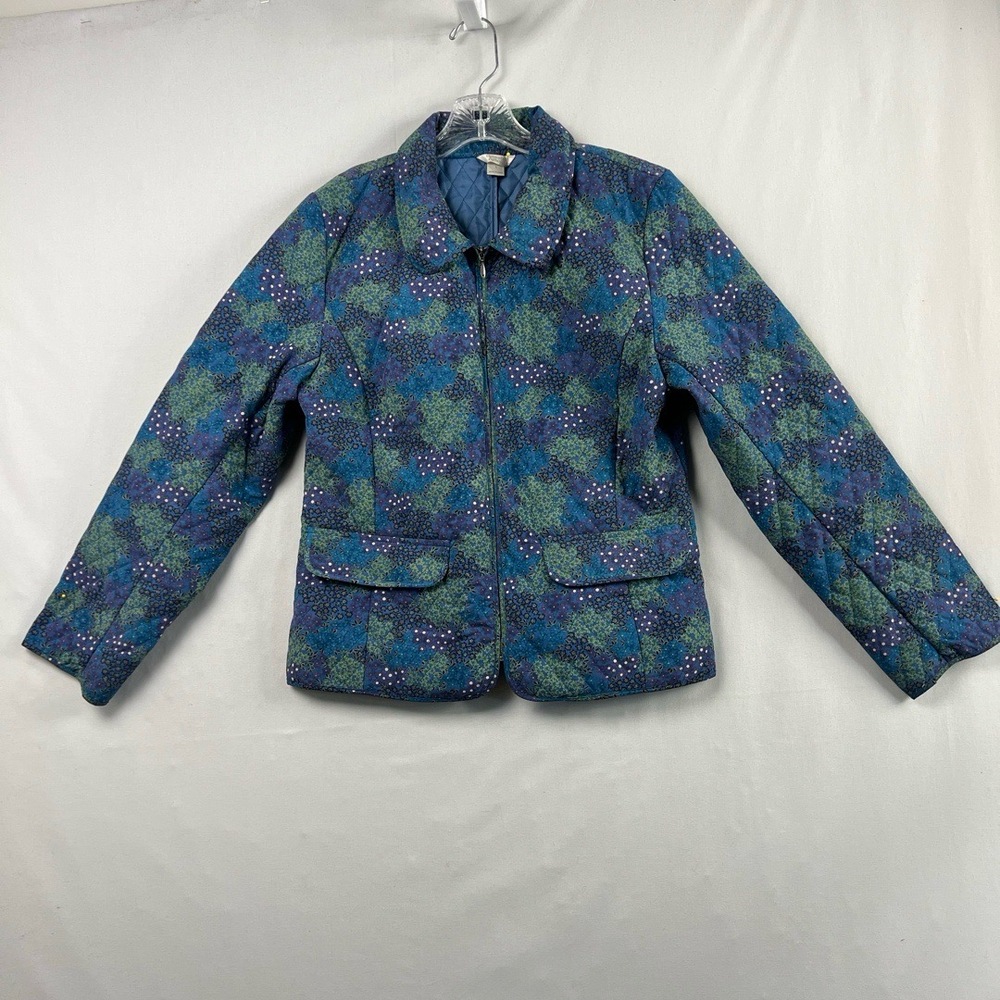 Christopher & Banks Jacket Womens Large Quilted Floral Zip Up Cottage Core